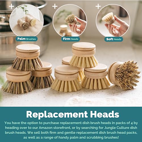 Bamboo Dish Brush Set • 6 Piece with Bottle Brush & Scrubber (6 Count)