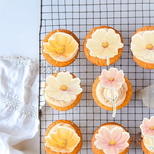50Pcs Edible Flower Cupcake Toppers Wafer Paper Spring Bridal Engagement Baby Shower Birthday Party Cupcake Picks Anniversary Party Decorations Supplies Multi (50 Count)