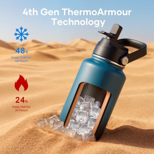 40 oz Insulated Water Bottle with Paracord Handle & Straw Spout Lids