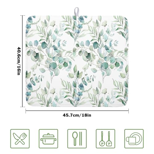 Watercolor Sage Leaves Dish Drying Mats for Kitchen Counter 16x18 Inch