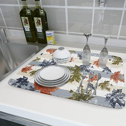 Autumn Colorful Maple Leaves Dish Drying Mat for Kitchen Counter