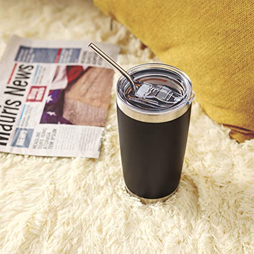 20oz Black Tumbler 4 Pack Stainless Steel Insulated Travel Mug with Lid and Straw Vacuum Double Wall Coffee Cup for Hot Beverage and Cold Drinks (4 Count)
