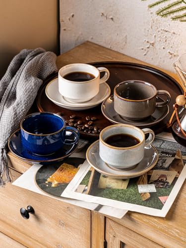6oz Cappuccino Cups Set of 4 with Saucers Metal Rack (9.99 Count)