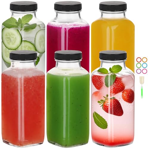 12 oz 6 Pack Glass Juice Bottles with Lids (6 Count)