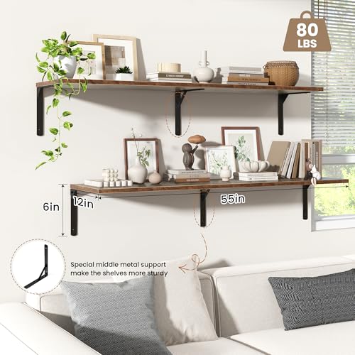 Rustic Brown 12 Inch Deep Floating Shelves Set of 2 (2 Count)