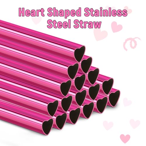 8.5” Heart Shaped Stainless Steel Straws Fit for Smoothie (16 Count)