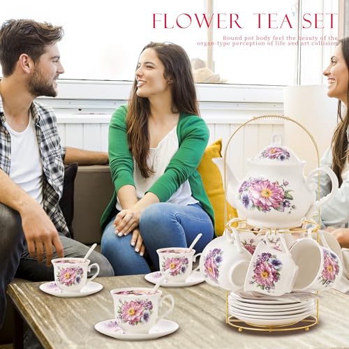 20 Pieces Tea Set For Adult with Golden Metal Rack