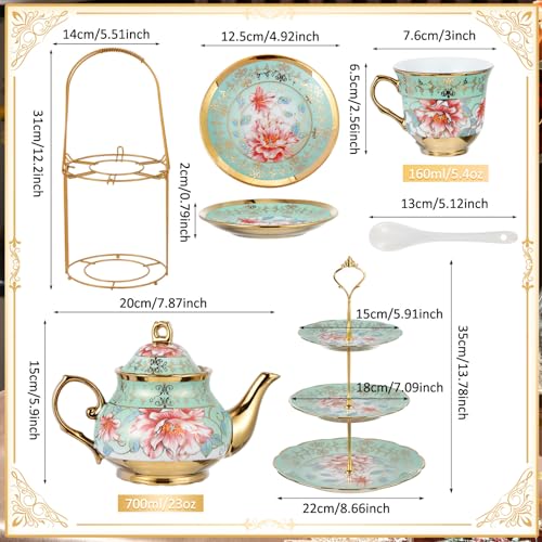 21 Pcs Porcelain Tea Set for Women Tea Party