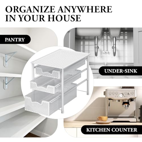 3 Tier White Alloy Steel Sliding Basket Organizer Drawer Cabinet