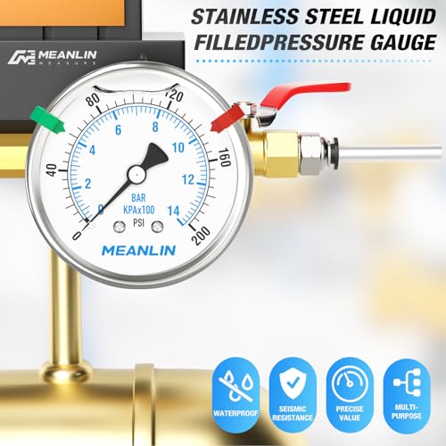 0~200Psi Stainless Steel Liquid Filled Pressure Gauge 2.5" FACE DIAL 1
