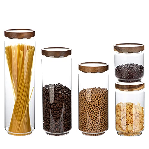 Glass Storage Jars Set with Airtight Wood Lids