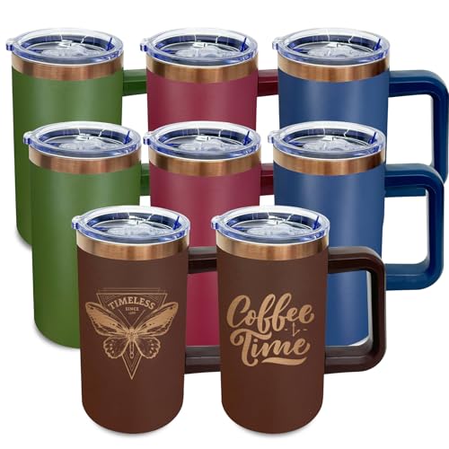 22oz Insulated Coffee Mug Bulk with Handle and Lid Mixed (8 Count)
