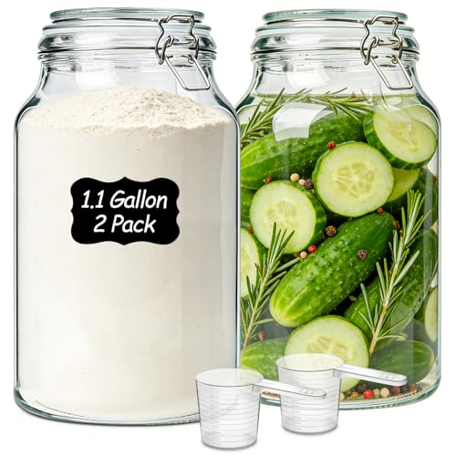 Large Glass Jars with Airtight Lids 1.1 Gallon 2 Pack Wide Mouth (2 Count)