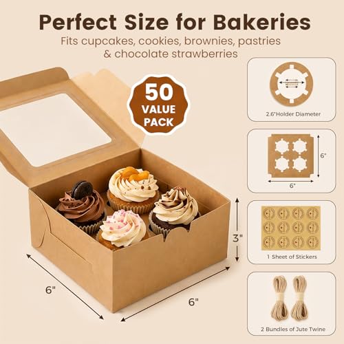 6x6x3Inch Cupcake Boxes with Window (50 Count)