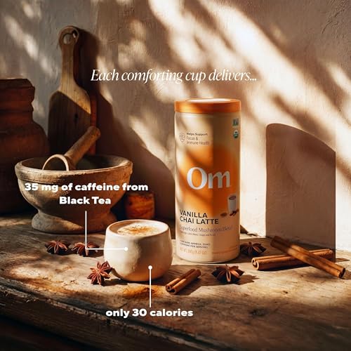 OM Mushrooms SUPERFOODS Creamy Vanilla Chai with Organic Adaptogenic Mushrooms for Energy (8.47 Ounce)