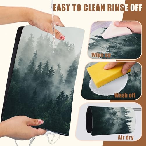 Foggy Forest Coffee Mat Absorbent Dish Drying Mat for Kitchen Counter Hide Stain Rubber Backed Coffee Bar Accessories Fit Under Espresso Machine Dish Drainer