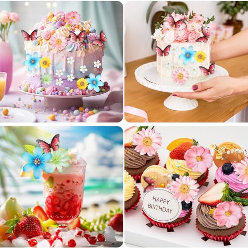 55 Pcs Edible Flowers & Butterflies Cake Decorations (55 Count)