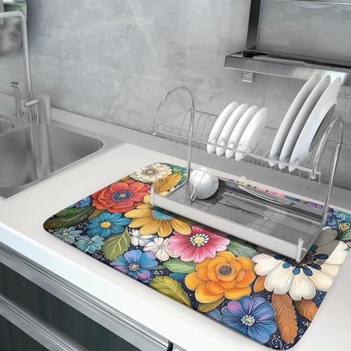 Boho Flower Dish Drying Mat
