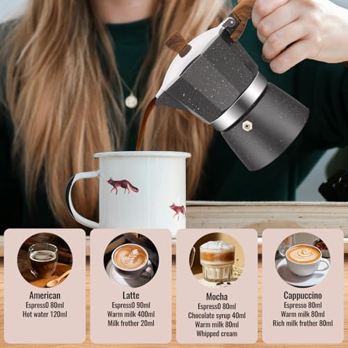 3 Cup Aluminum Moka Pot Classic Stovetop Espresso Coffee Maker 150ml 5oz Coffeemaker Percolator Mocha Pot Greca Coffee Maker Cafe Makers for Italian and Cuban Café Brewing Gray (5 Ounce)