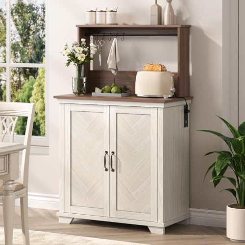 Farmhouse Coffee Bar Cabinet with Storage and Charging
