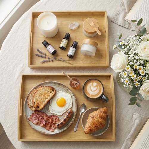 Bamboo Serving Tray with Handles (2 Count)