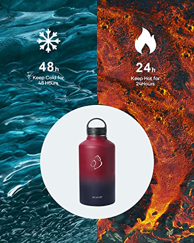 64 oz Water Bottle Insulated with Straw & 3 lid and Carrying Pouch