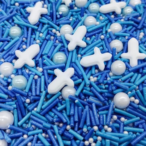 White Cross & Blue Series Sprinkles Edible Toppers Cake Decorating Mixed Size Cake Decorations Cupcake Toppers Cookie Decorating Perfect for Cakes (3 Ounce)