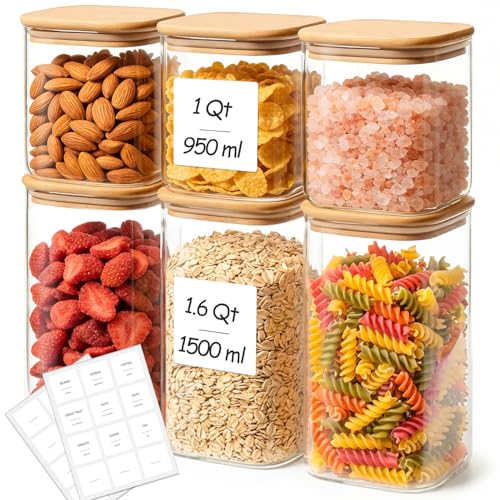 Glass Pantry Storage Containers with Lids 1 (6 Count)