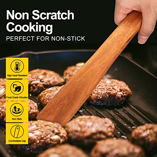 Flat Wood Spatula Set Teak Wooden Spoon for Cooking Utensils Slotted Turner (6 Count)