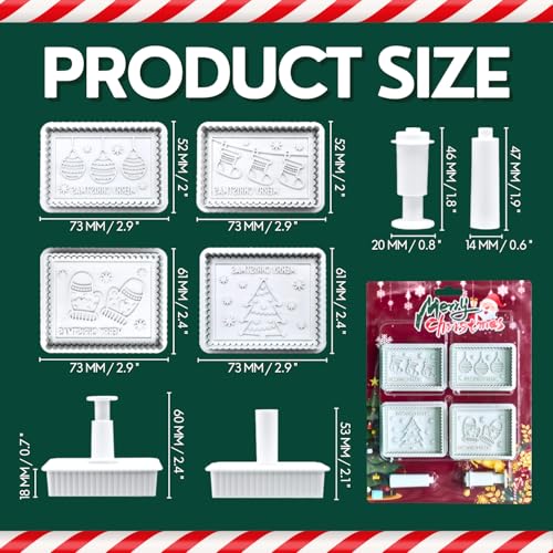 4 Piece 3D Merry Christmas Cookie Cutter and Stamp Set