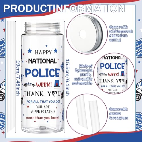 24 Pcs National Police Week Tumbler 14.2oz Plastic with Lid Straw (24 Count)