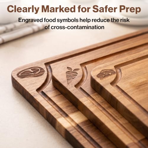 Acacia Wood Cutting Boards for Kitchen Set of 3 (3 Count)