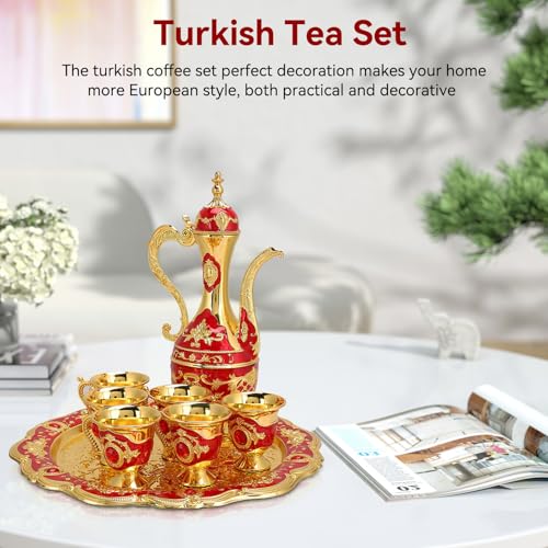 Tea Sets Vintage Coffee Pot Set with 6 Coffee Cup and Tea Tray Luxury Teapot Set Tea Party Set Art Crafts Wedding Gift