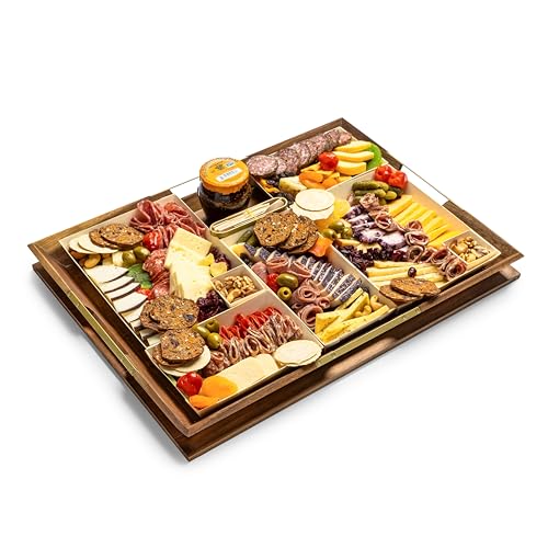 Curate Medium Acacia Wood Serving Tray with Handles for Coffee Table