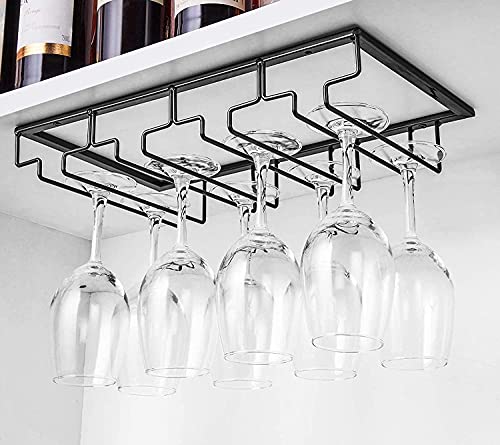 Wine Cup Holder Table Decoration Storage Hanger Metal Organizer for Bar Kitchen Stemware Rack Under Cabinet Stainless Steel Hanger Storage Shelf Black
