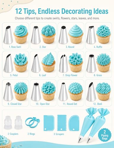 Reusable Piping Bags and Tips Set (20 Count)