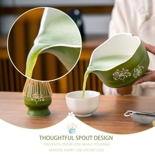 Matcha Set Avocado Green Ceramic Bowl Kit with Spout (5 Count)