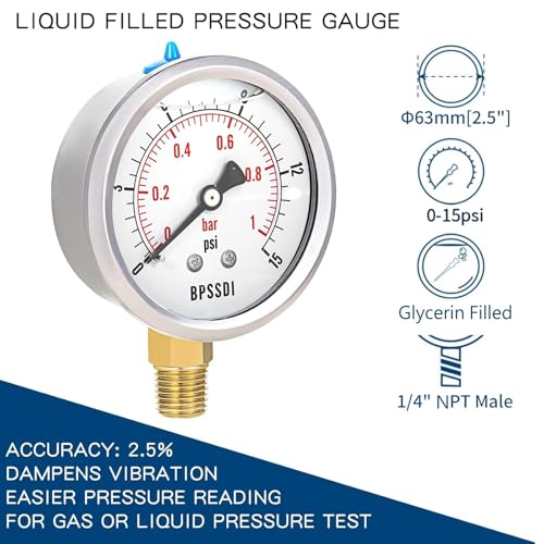0 15 Psi Glycerin Liquid Filled Low Pressure Gauge