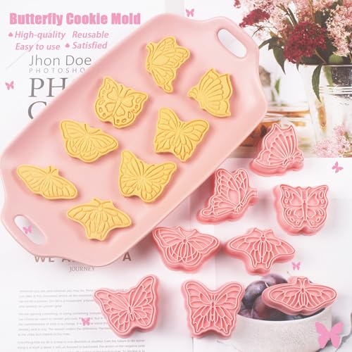 Butterfly Cookie Cutters 8 Pcs Plastic Biscuit Cutter Set 3D Pressable Cake Baking Fondant Embosser Stamps for Party Decoration Pastry Tools (8 Count)