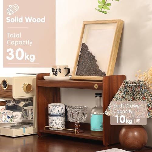 Coffee Mug Holder Wooden Cup Rack Mug Display Shelf Coffee Cup Holder for Countertop with 2 Tier Wood Coffee Mugs Holder for Kitchen Coffee Cup Storage
