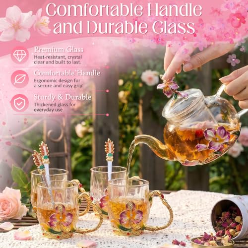 5 Pcs Floral Glass Tea Set (5 Count)