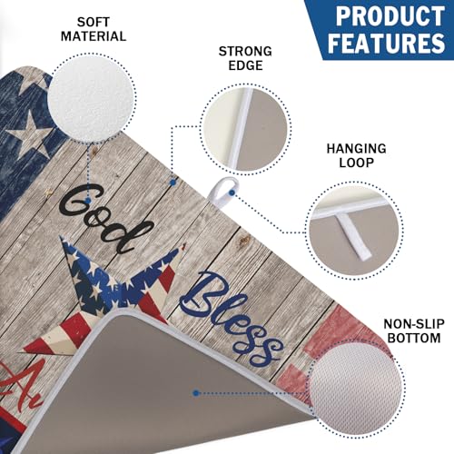 4th of July Dish Drying Mat 18x24 Inch Patriotic God Bless America Memorial Kitchen Mats Independence Day Absorbent Dishes Pad for Kitchen Counter USA Star Drying Mat Home Decor for Countertop