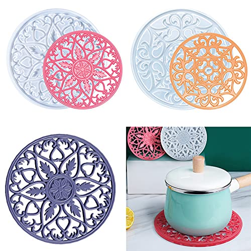Mandala Coaster Resin Molds 2pcs Large Silicone Coaster Molds for Hollow Flower Tray Epoxy 3D Geode Design Shiny Molds for Home Decoration Coaster Resin Casting Mold Set (2 Count)