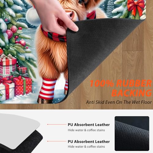 Christmas Highland Cow Dish Drying Mat