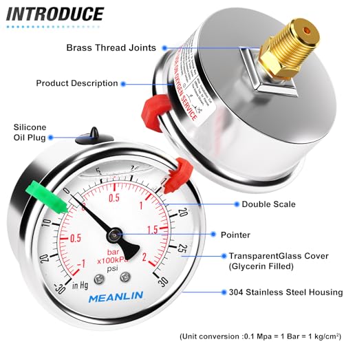 30inHG~30Psi Vacuum Pressure Gauge 1