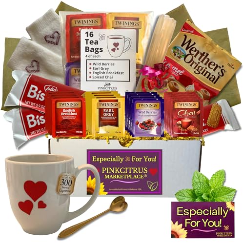 Tea Cookies and Honey Gift Set Tea Lovers Sampler Basket Care Package Get Well Soon For Women Mom Family Best Friend Birthday Ideas After Surgery Thinking Of You Heart Themed Box