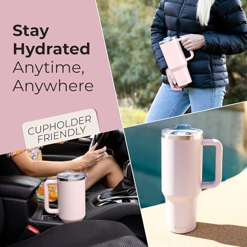 40 oz Tumbler With Handle and Straw Made of Stainless Steel