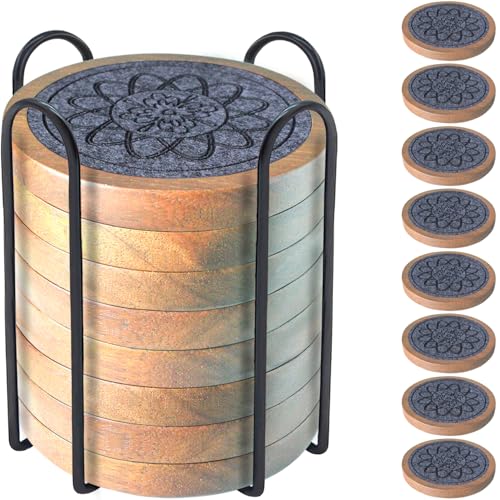 Wood Coasters for Drinks Set of 8
