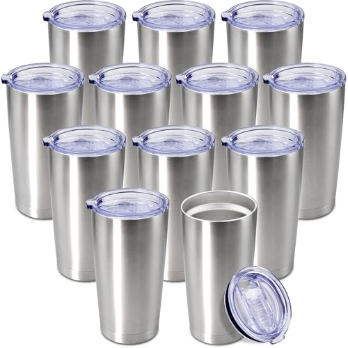 20oz Tumbler Insulated Coffee Tumblers with Lid Stainless Steel SS 12P (12 Count)