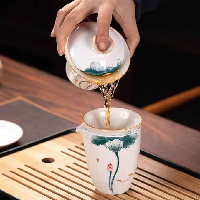 White Jade Porcelain Gongfu Tea Set, Gaiwan with Teacups-suit13